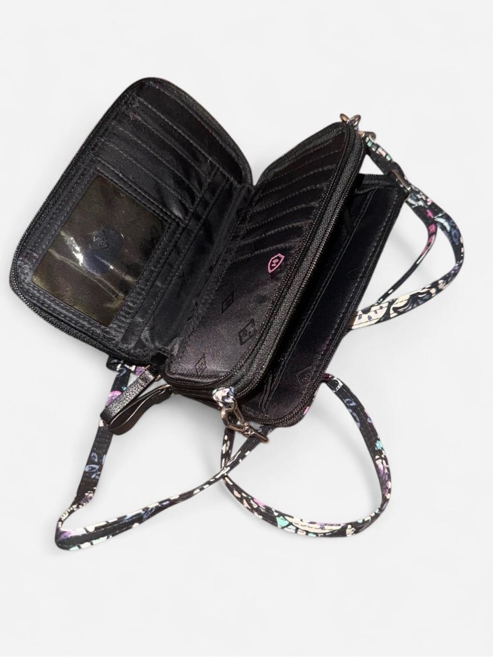Vera Bradley Black Floral Quilted Crossbody Wallet - Picture 3 of 6